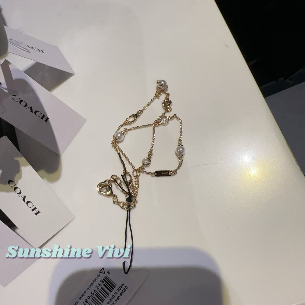 NWT Coach Pearl Charm Double Bracelet CBV92 Gold Color Gift with Dust bag - Picture 5 of 8